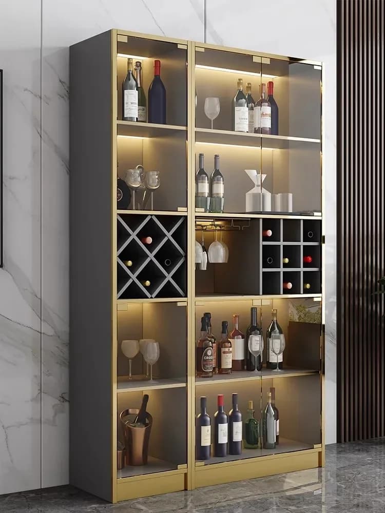 TAO Tao Mobile da Parete Integrato Moderno e Semplice in Acciaio Inossidabile, Vetrina per Vini con Vetro Temperato