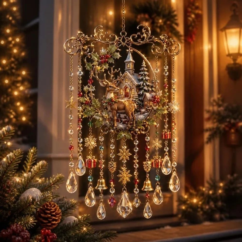 Acrylic Christmas Wind Chime Santa Claus Elk Snowman Christmas Hanging Ornaments Suncatcher Home Decoration