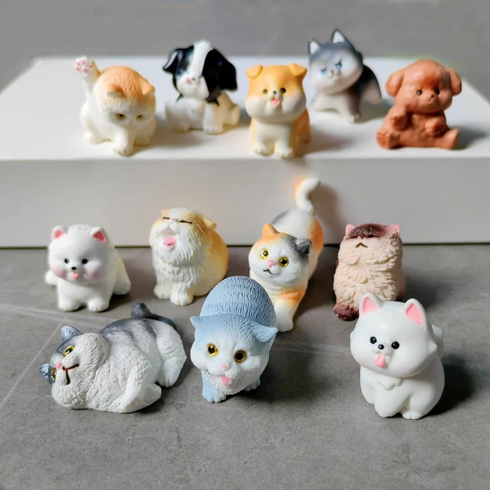 6 pezzi simpatico gatto cane set regalo animale decorazione resina artigianale figura in miniatura minuscolo per bonsai microlandscape fata arredamento da giardino