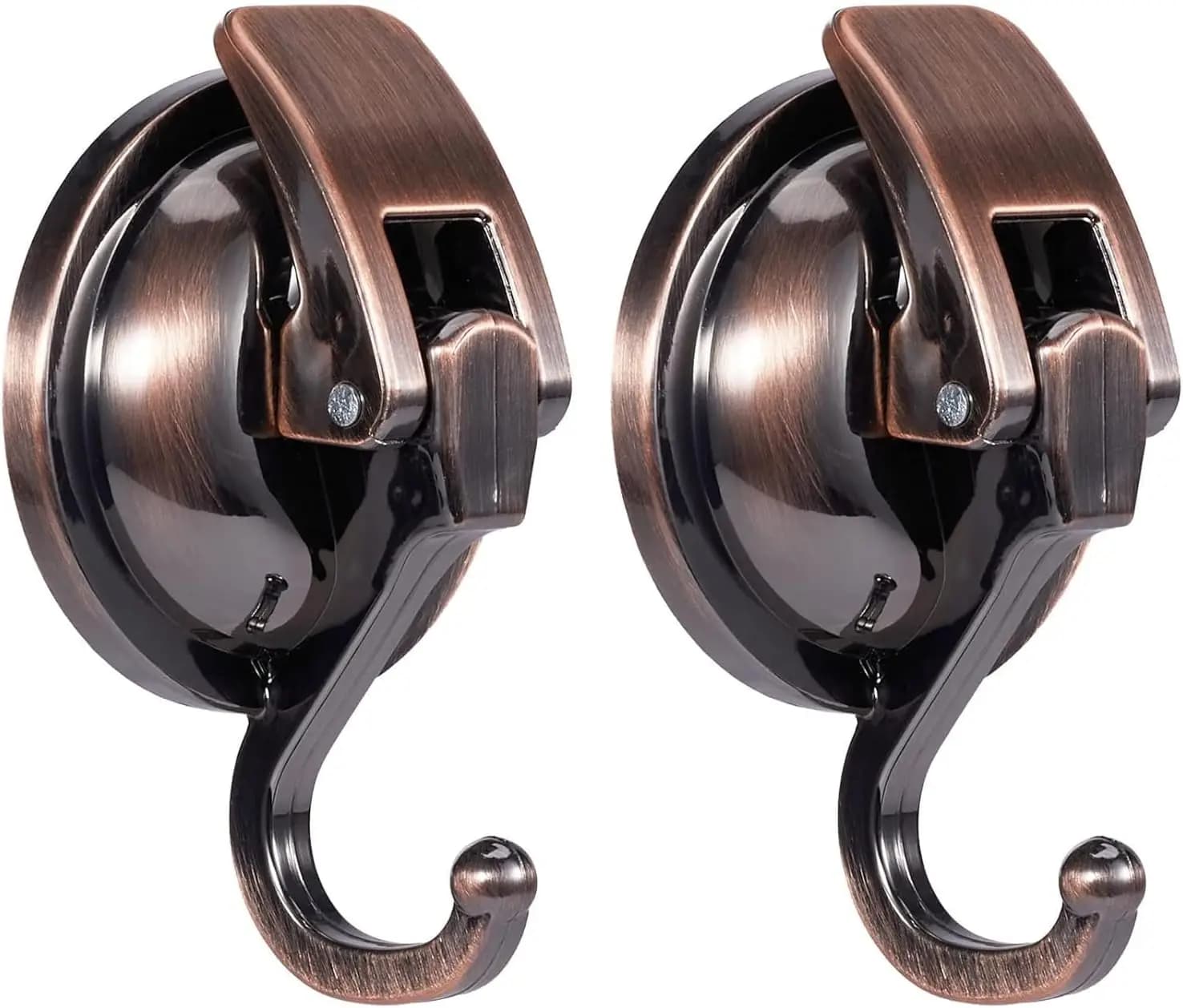 Suction Cup Hooks - No Drilling, Heavy Duty 15 lbs, for Shower Kitchen Glass Tile - 2 Pack Red Bronze