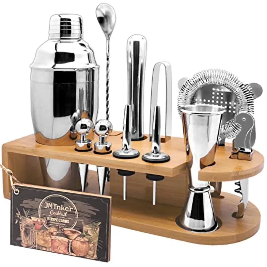 Set Shaker per Cocktail con Supporto, Kit da Barman per Mixology, Accessori per Miscelare Bevande, Set da Bar per Casa