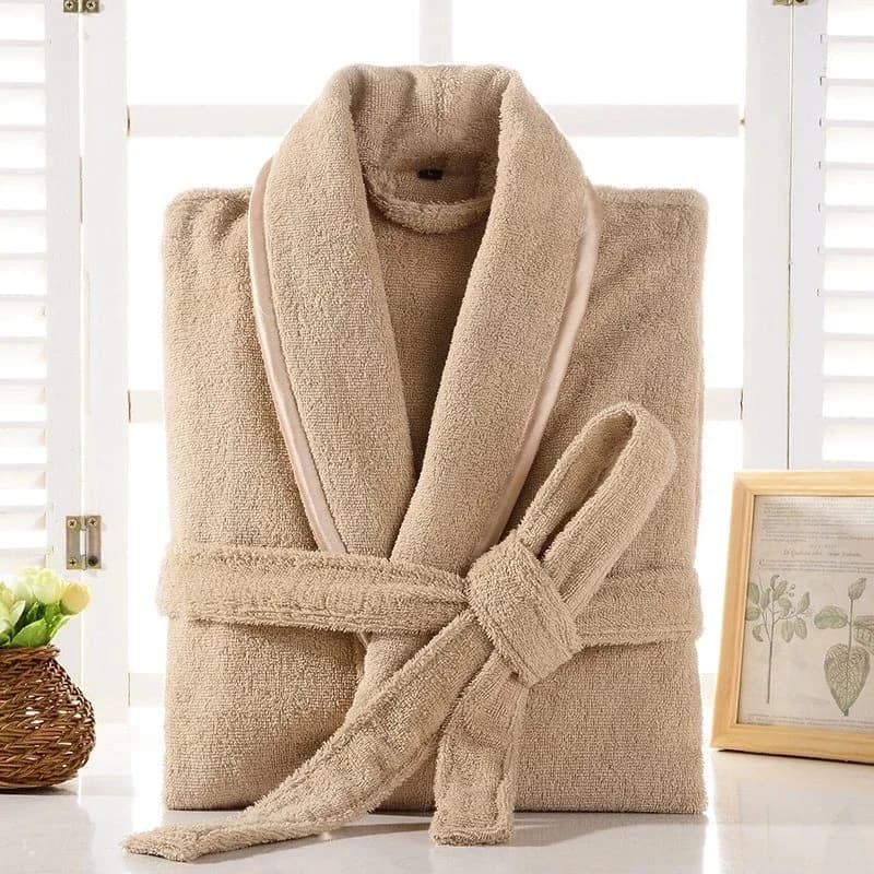 Terry Robe Women 100% Cotton bathrobe Lovers Brown Robes men's bathrobe Solid towel Fleece Long Sleepwear maid dress white