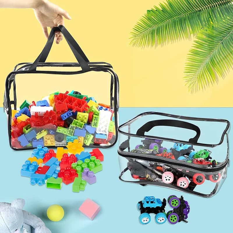 1 borsa portaoggetti impermeabile con cerniera, in PVC trasparente, per giocattoli, da viaggio, per spiaggia, puzzle, cosmetici, organizer per articoli da toeletta