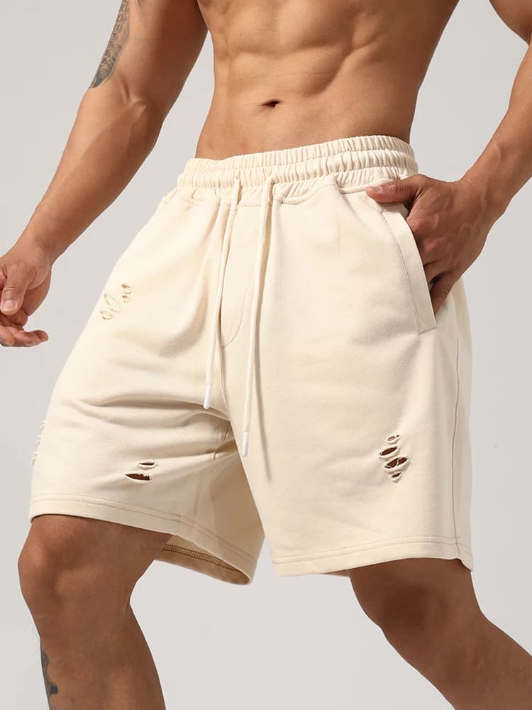 Men's Sporty Cotton Shorts Summer Heavyweight Loose Fit Casual Five-Quarter Length Color Fitness Training Pants