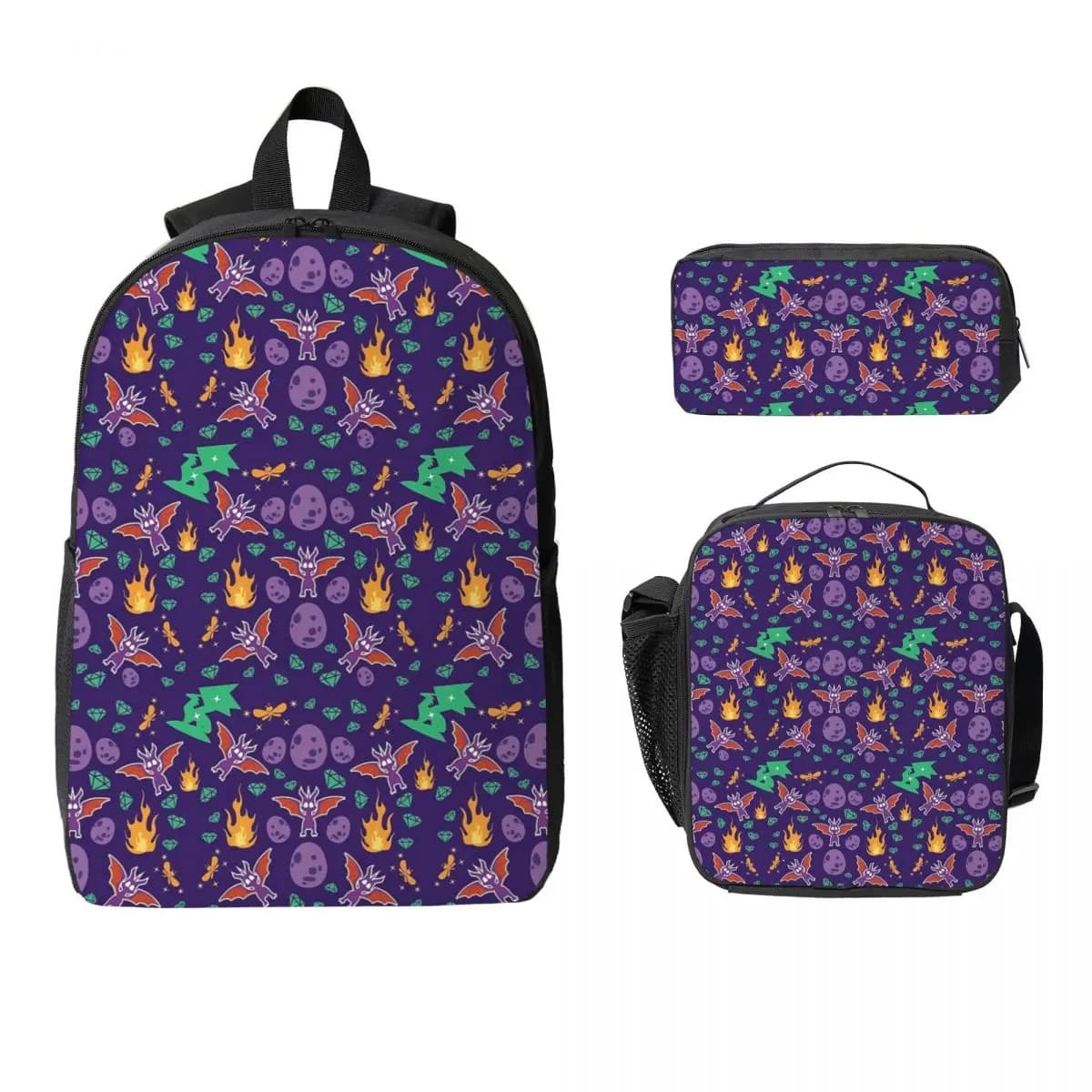 Spyro Pattern Backpack Student Boys Girls BookBag School Bag Laptop Shoulder Bags 3ps Insulated Lunch Bag Pencil Case