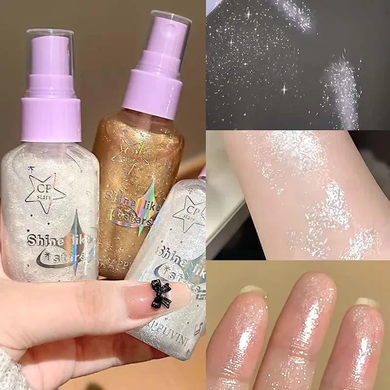 Cappuvini Spray Glitter per il Corpo al Profumo di Pesca, Illuminante Liquido Scintillante Effetto Diamante, Bronzer Champagne, Cosmetico Luminoso per Tutto il Corpo 65g