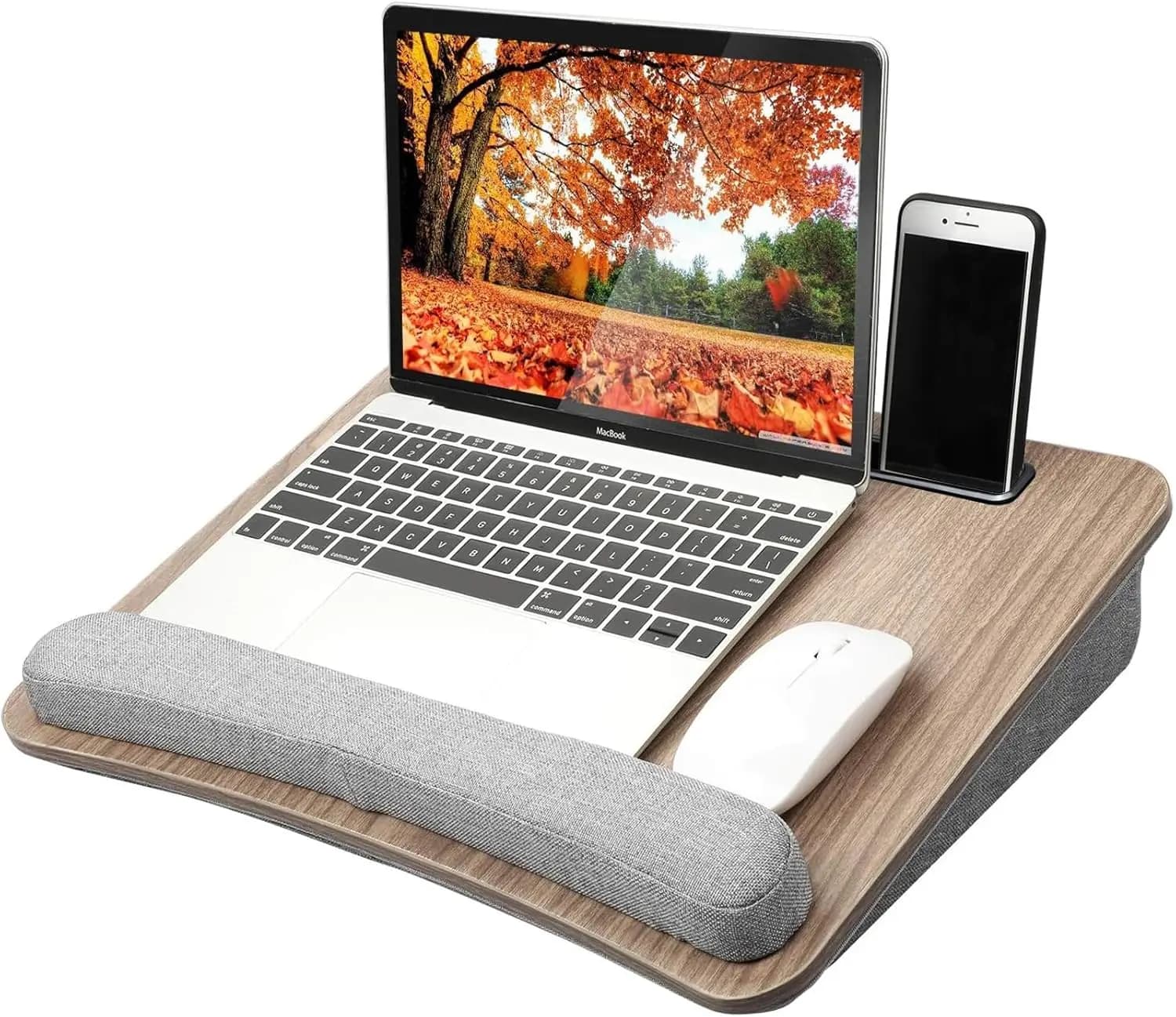 Scrivania Portatile per Laptop con Cuscino, Adatta per Dispositivi da 15,6 Pollici, Antiscivolo e con Vano Portaoggetti per Uso Domestico e Ufficio
