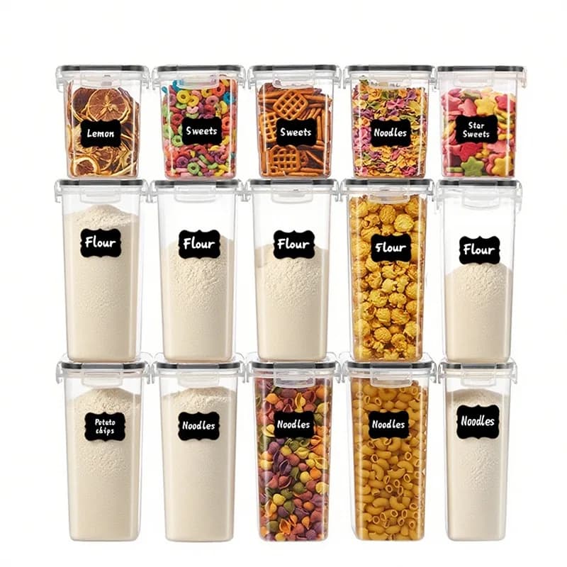 Set di 15 Contenitori Ermetici per Alimenti con Coperchi, Barattoli in Plastica per Dispensa, Contenitori per Lattosio, Cereali, Farina, Zucchero