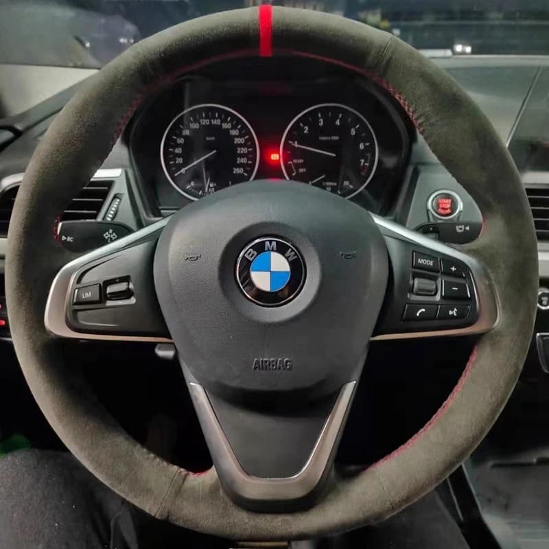 For BMW F45 F46 X1 F48 2015-2019 X2 F39 2018-2019 Hand Stitched Suede Wear-resistant Car Steering Wheel Cover