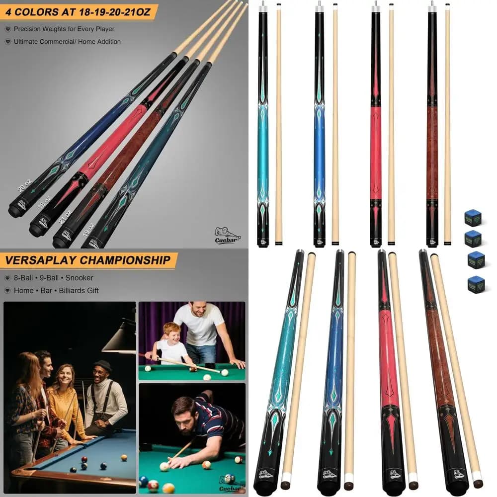 Set di 4 stecche da biliardo in acero a due pezzi, 58 pollici, pesi 18-21 once, punte da 13 mm, gesso e impugnatura non rivestita per adulti