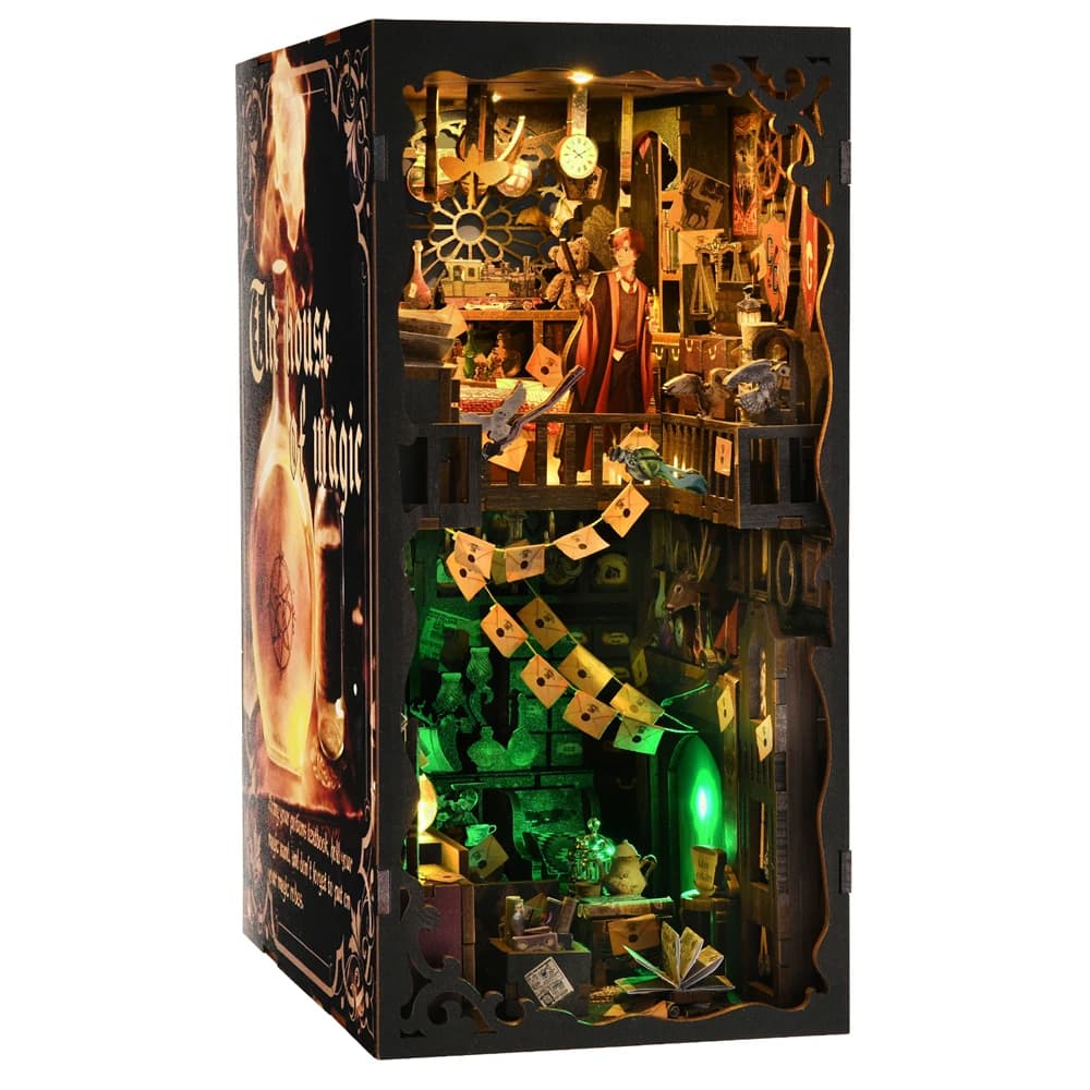 Kit angolo libro Magic House Puzzle in legno fai-da-te Scaffale Inserto Decor Modello casa delle bambole Fermalibri Costruzione Decorazione della casa Regali
