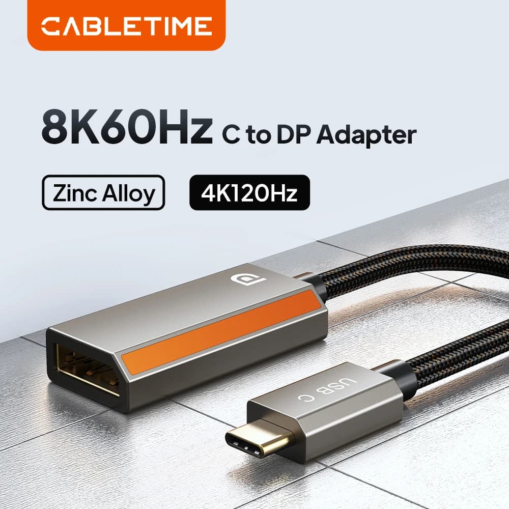 CABLETIME 8K60Hz Adattatore da USB C a Displayplay Convertitore da 4K144Hz Tipo C a DP Trasmissione dati video HDR10 per laptop HDTV PS4/5