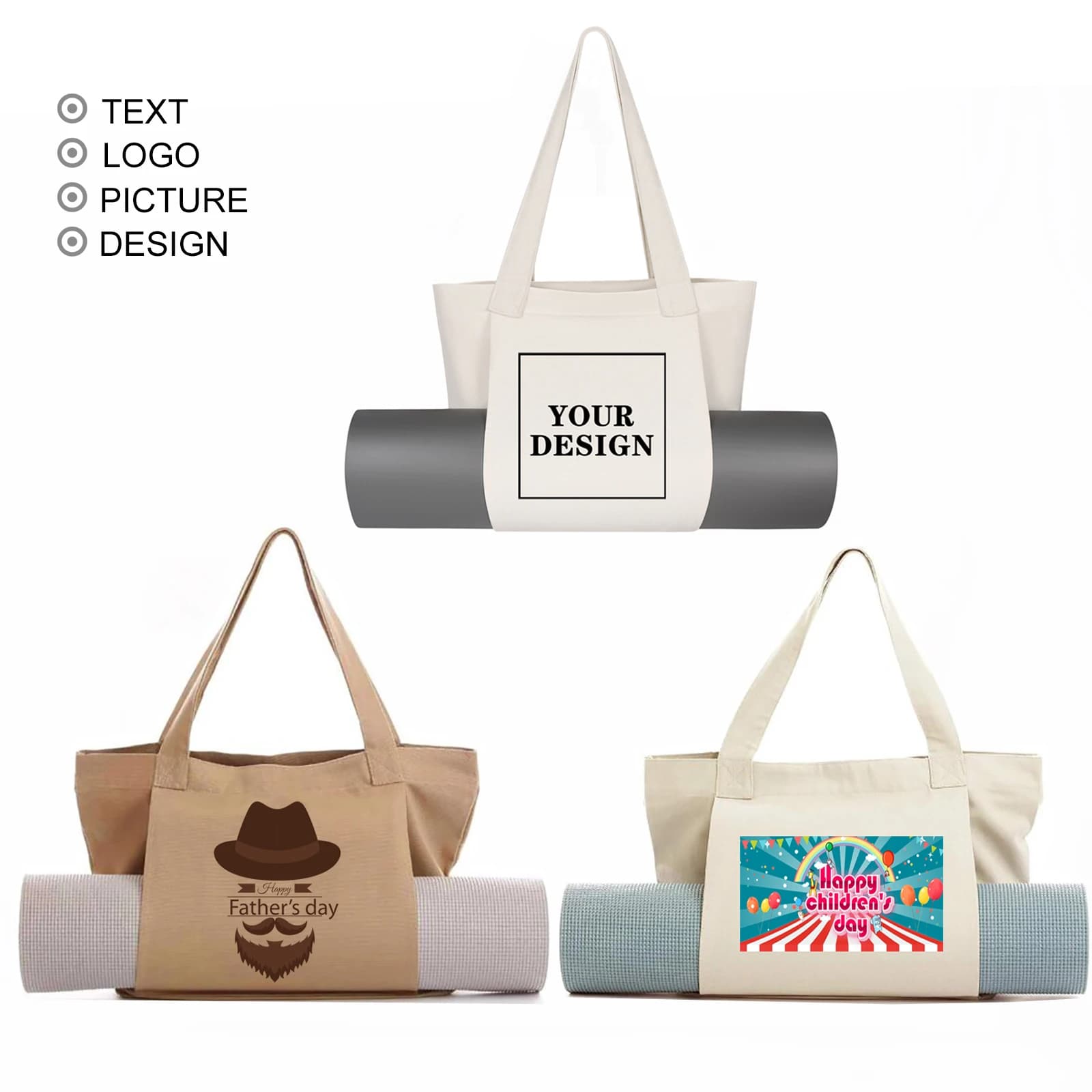 Logo personalizzato Grande tela Tappetino da yoga Borsa da palestra Shopping Borse da viaggio da spiaggia Design gratuito Stampa Immagine personale fai da te Nome Regali