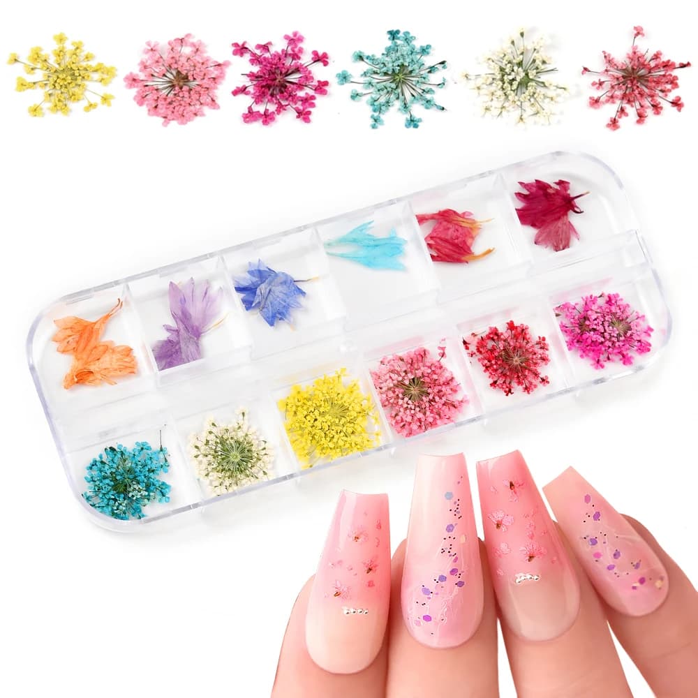 KADS 3D Nail Art fiori secchi decorazione per unghie floreale naturale vero fiore essiccato decalcomanie per Nail Art accessori per Manicure fai da te adesivi