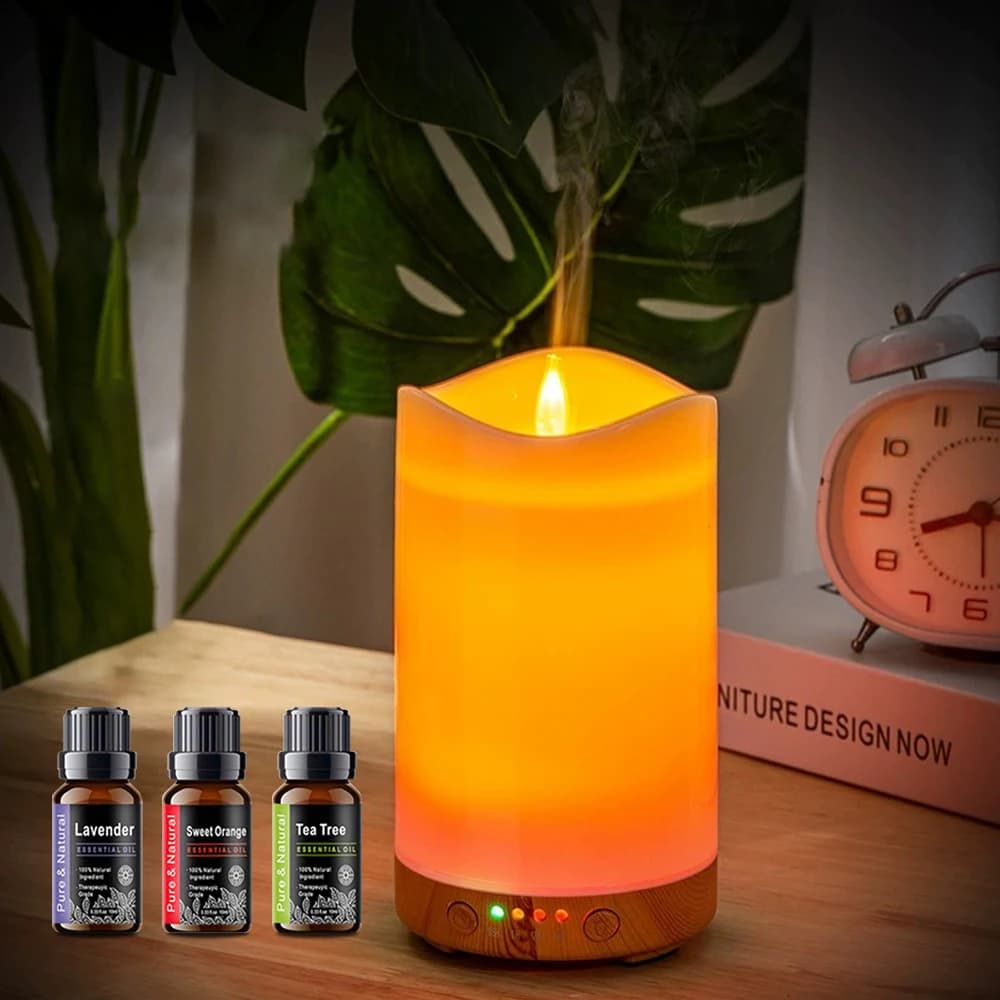 Candle Shaped Humidifier, Aromi Diffuser with Automatic Timer, 7 Color LED Lights and 3 Essential Oils for Relaxation
