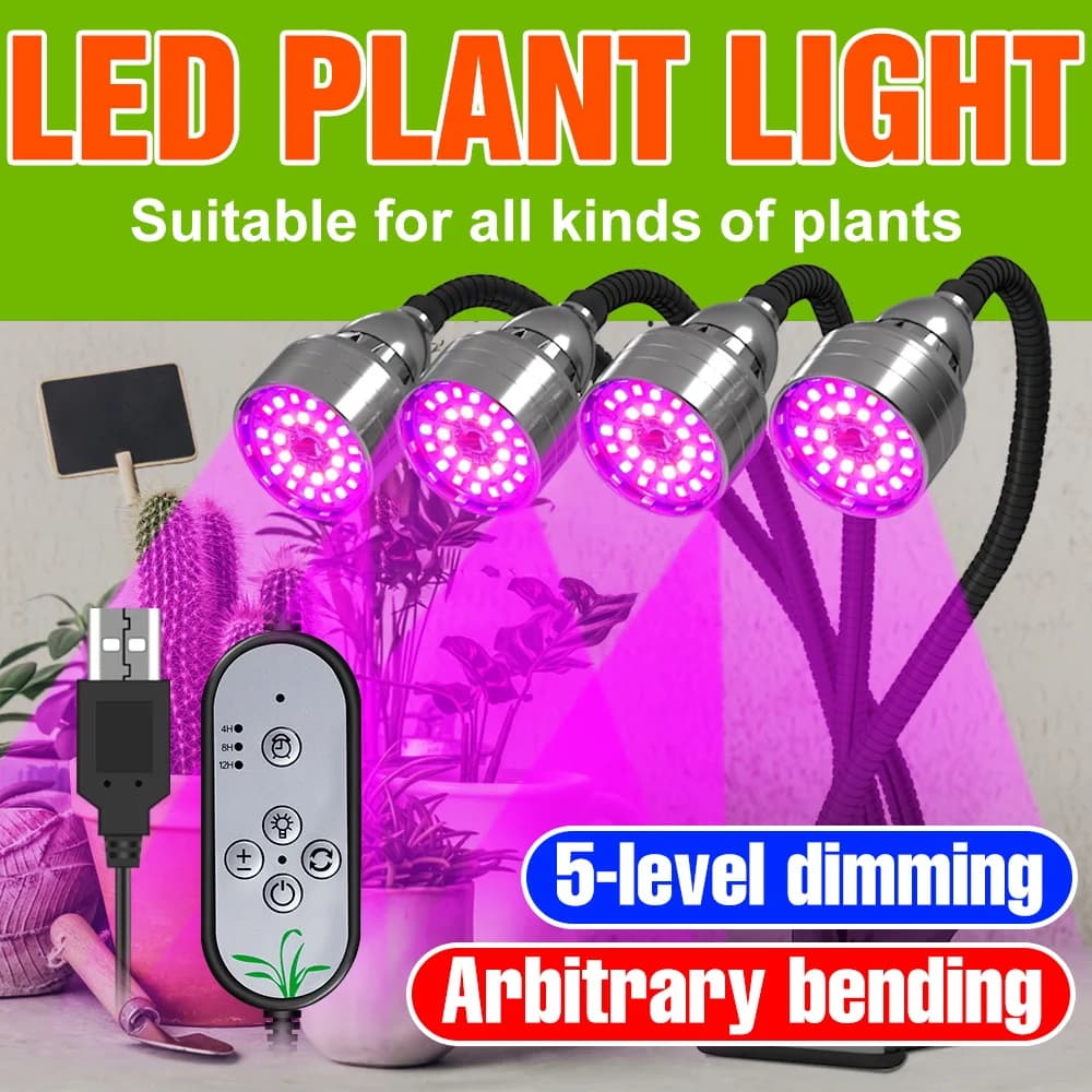 Luci LED per Coltivazione Indoor a Spettro Completo 5V, Lampada USB Dimmerabile per Serre, Fiori in Vaso e Semenzai