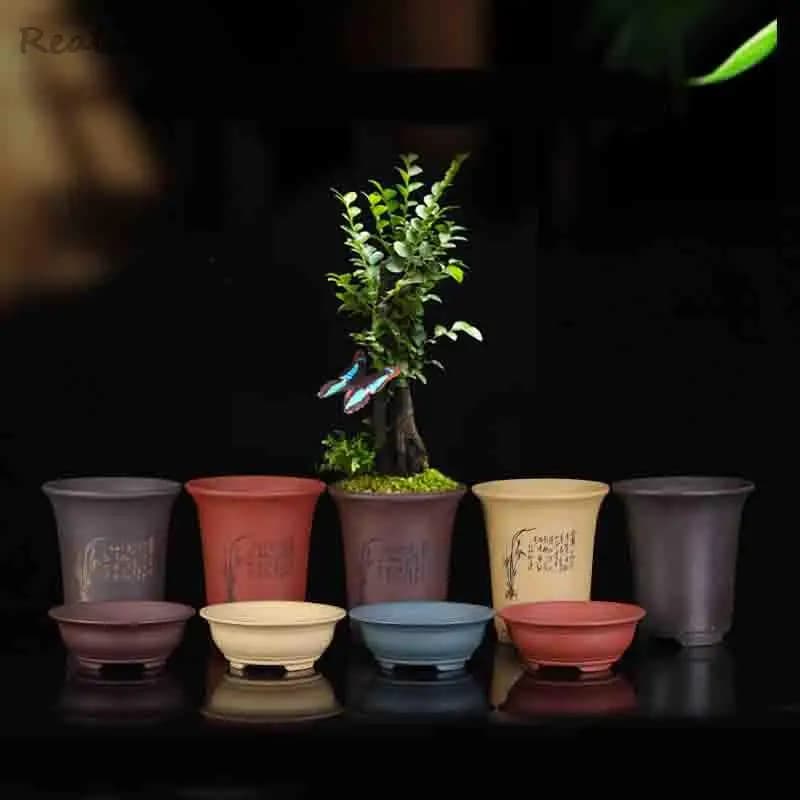 2025 Purple Sand Orchid Flower Pot Home Desktop Round Mouth Zisha Succulent Pot Bonsai Pot Chinese Ceramic Decorative Flower Pot