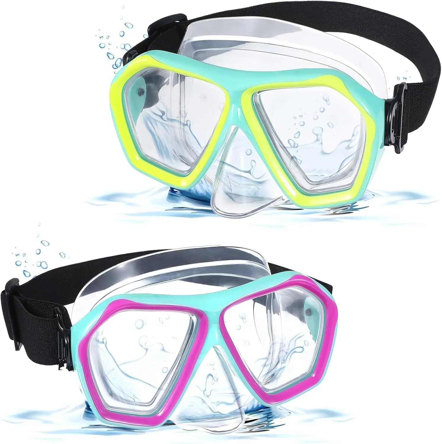 Confezione da 2 occhialini da nuoto per adulti con copertura per il naso, maschera subacquea trasparente antiappannamento con cinturino elastico 180 ° Visualizza