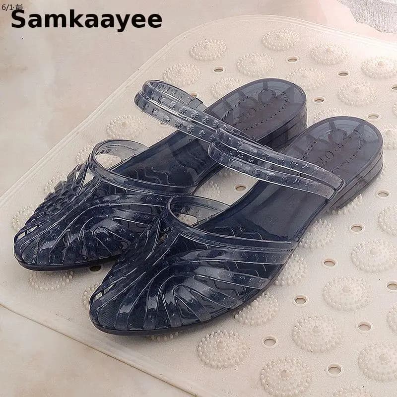 36-40 Sandali da donna Scarpe basse estive Scarpe a punta Trasparenza in cristallo Zapatos Fondo morbido antiscivolo Spiaggia Scava fuori Calzature y13