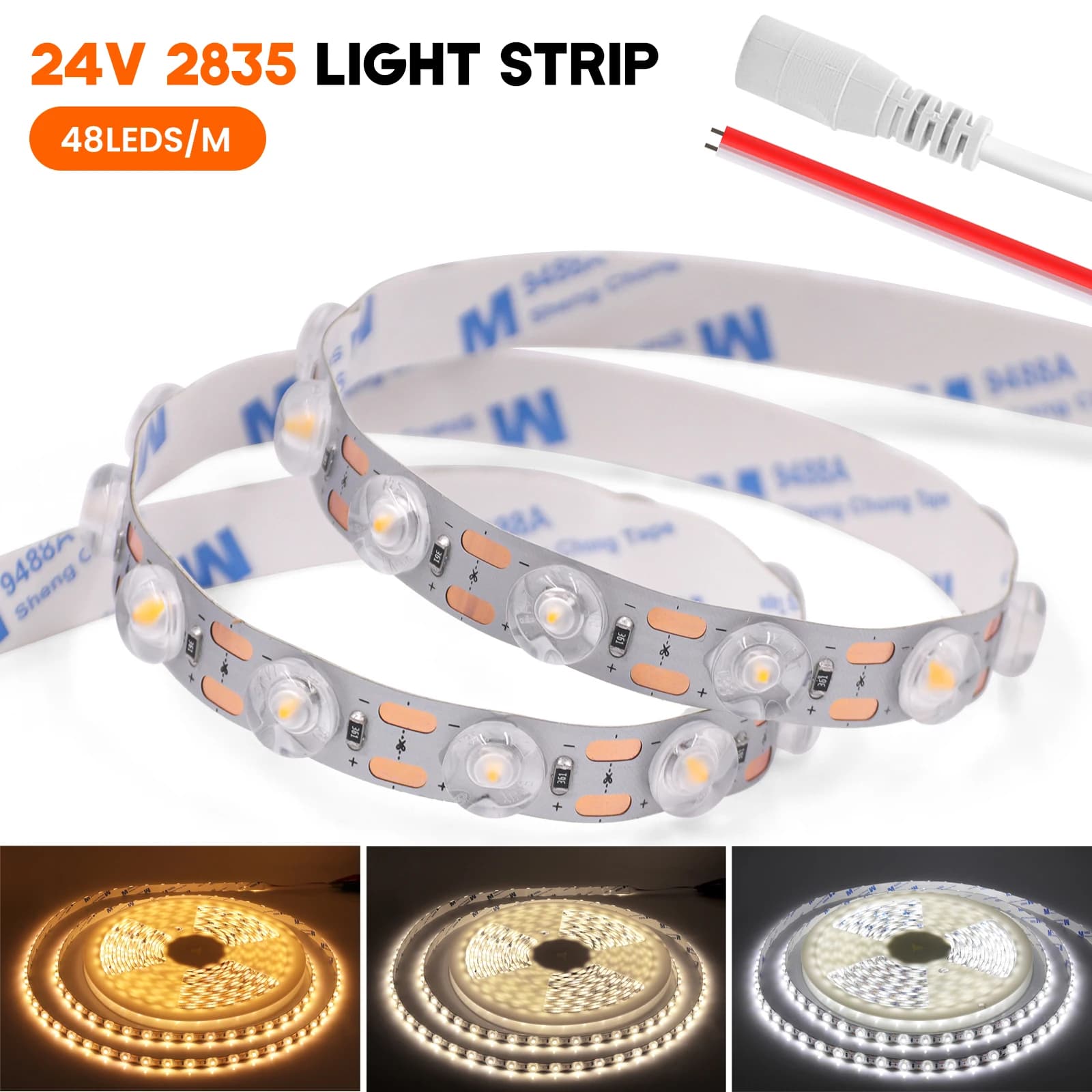 LED Strip Light 24V 2835 SMD Flexible Backlight Tape with Lens High Brightness White/Warm White/Natural White/Blue/Ice Blue