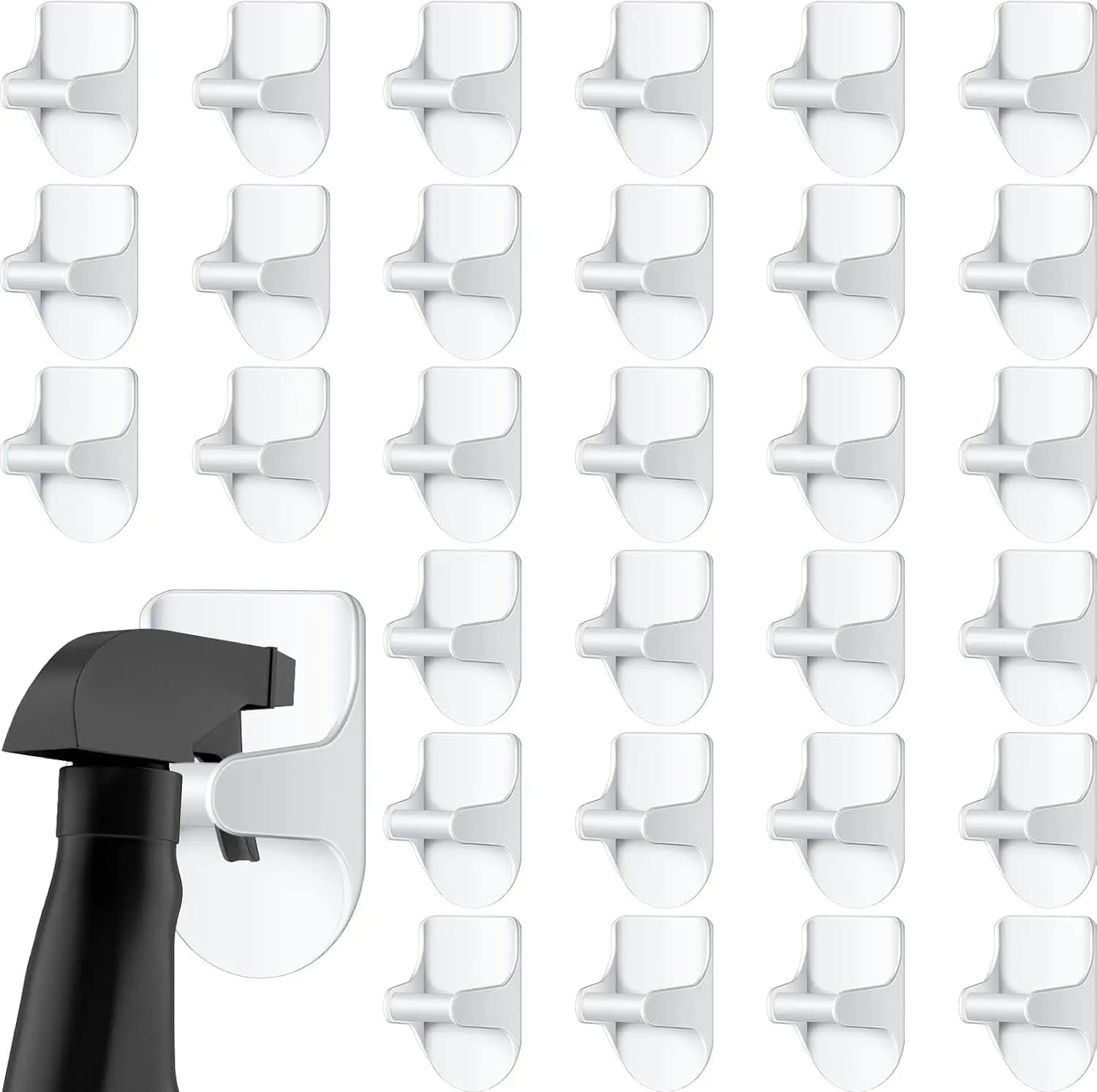 8 Pcs Spray Bottle Hooks Holder Wall Mount Adhesive Hanger for Kitchen Cabinet White
