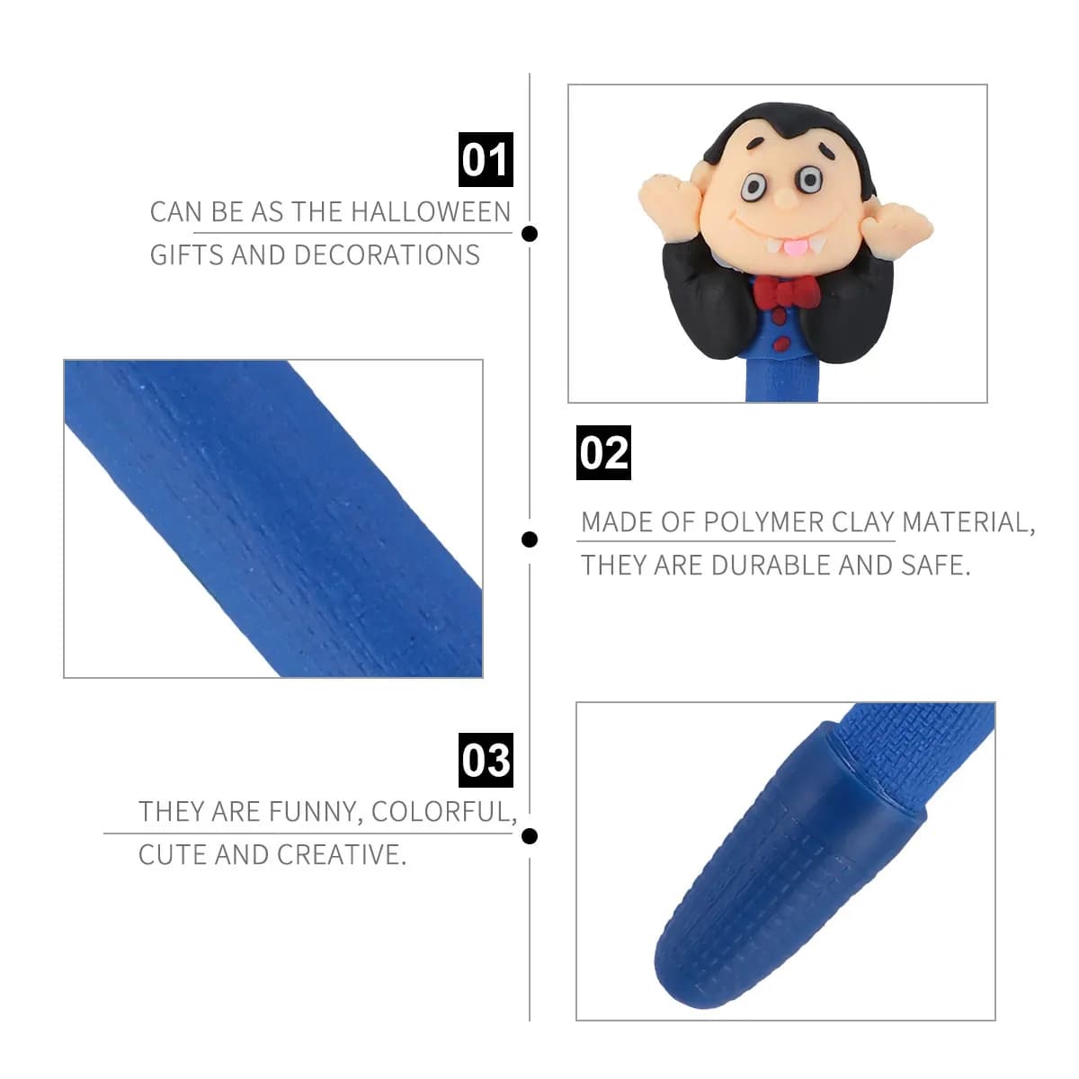 5Pcs Funny Halloween Ballpoint Pens Polymer Clay Material Colorful Creative Non-Fading Student Reward Pen for