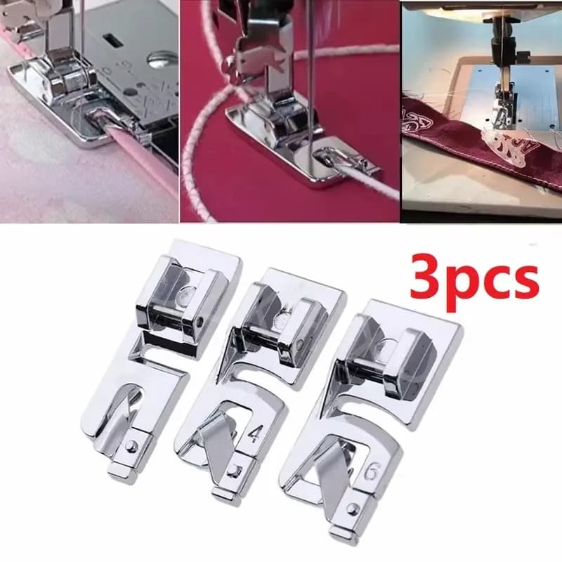 Set di piedini pressori per orlo arrotolato stretto da 3mm, 4mm, 6mm per macchina da cucire domestica