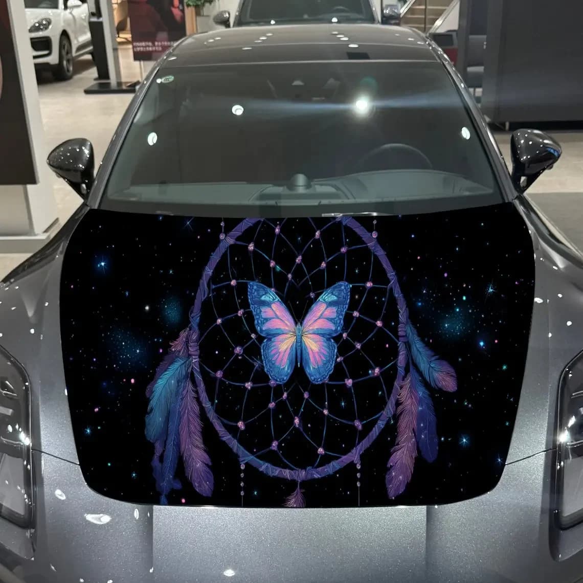 Boho Dreamcatcher and Butterfly Car Hood Wrap, Car Hood Decal, Car Exterior Accessory, Waterproof and Self-adhesive Auto Cover S