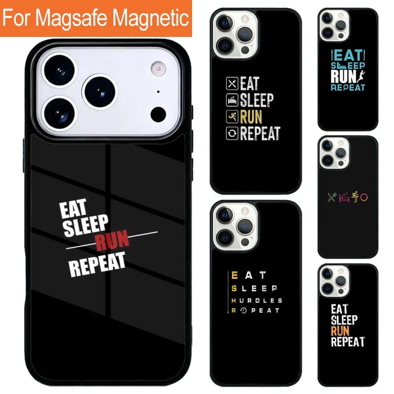 Custodia per telefono con ricarica magnetica EAT SLEEP RUN REPEAT per iPhone 17 Pro 16 15 13 12 11 Pro Max Air 14 Plus con cover MagSafe