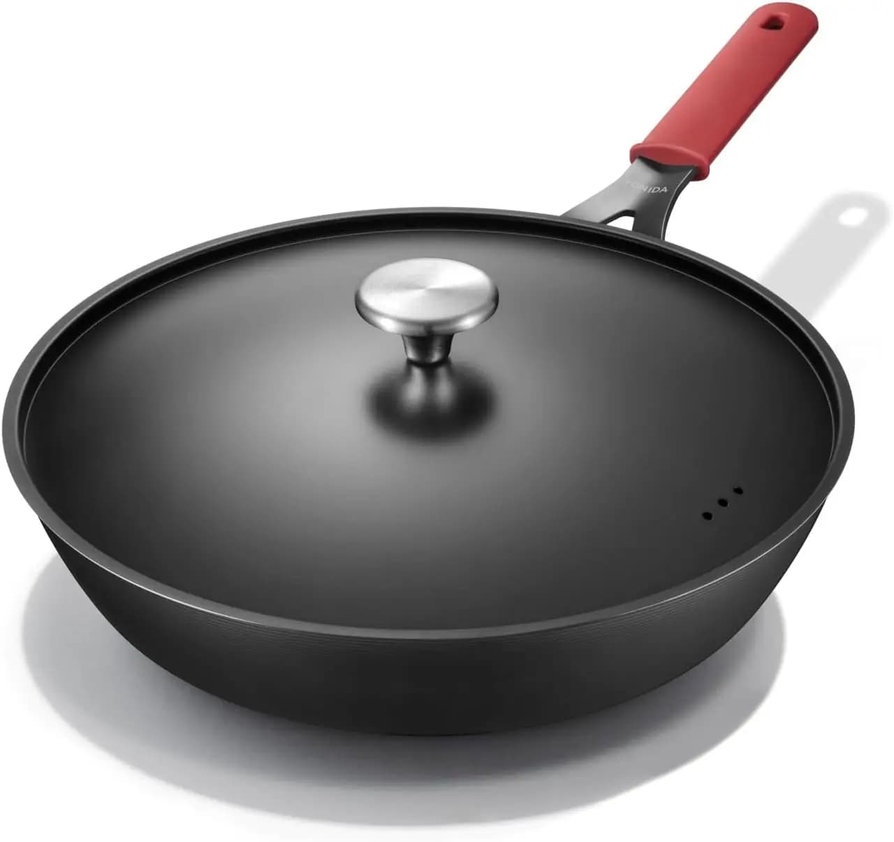 12 Inch Nonstick Carbon Steel Frying Pan with Lid, Pre-Seasoned Skillet, Removable Silicone Handle, Induction & Oven Safe