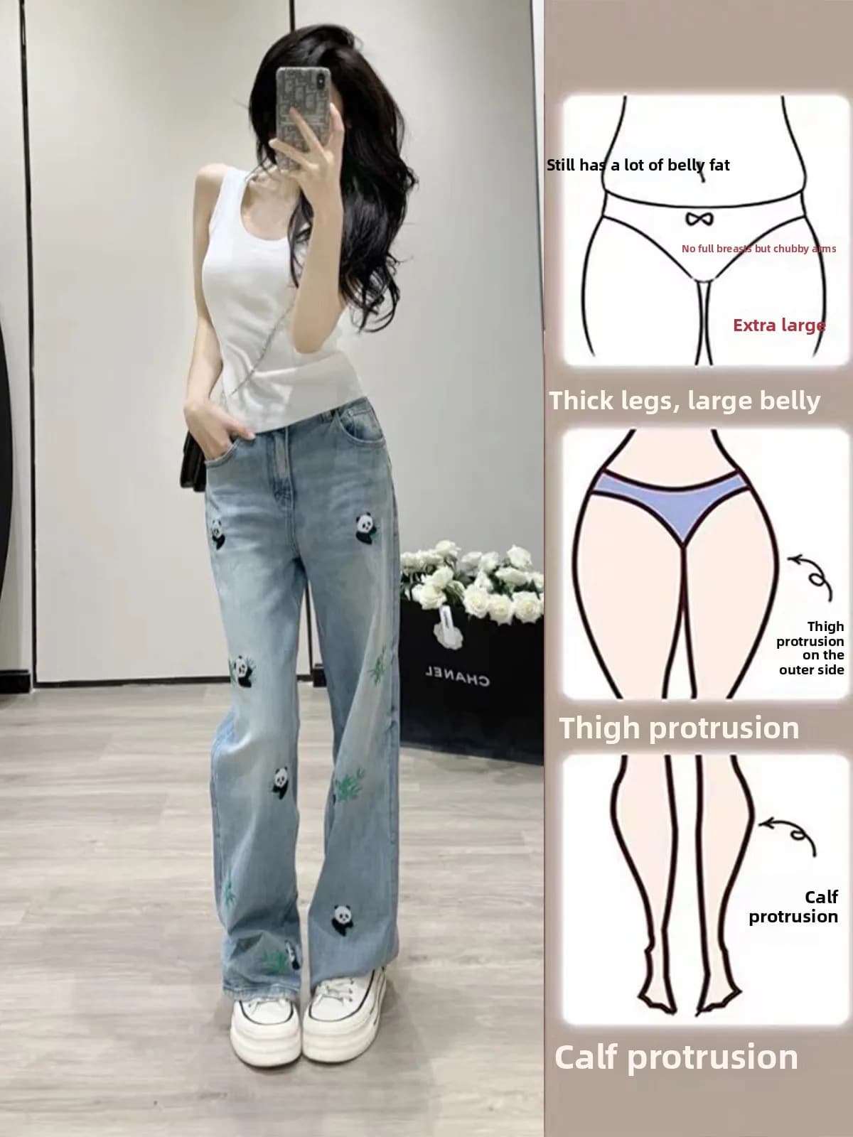 Jeans a Vita Alta e Gamba Dritta per Donna, Versatili, Taglia Piccola, Pantaloni Estivi a Gamba Larga Ricamati, Lunghezza Intera, in Misto Cotone, Poliestere e Spandex