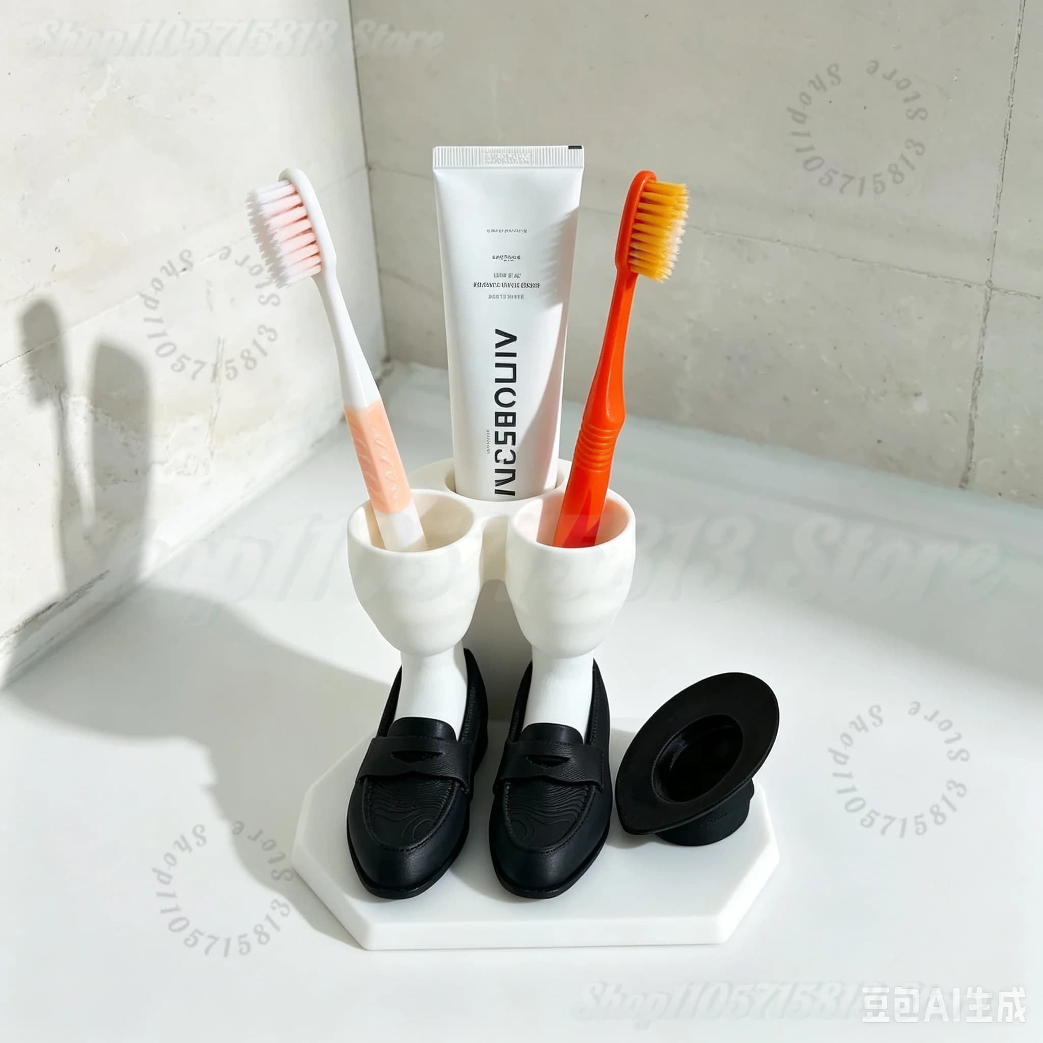 Creative Michael Jackson Moonwalk Shoe Toothbrush Holder, 3D Printed Black Dance Shoe Bathroom Accessory with Mini Top Hat