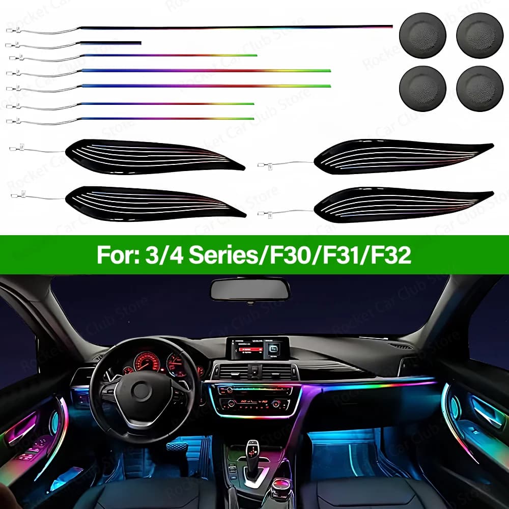 For BMW Series 3/4 3GT F30 F31 F32 F34 Auto LED Ambient Light Control App 256 Symphony Atmosphere Lighted Lamp Strip