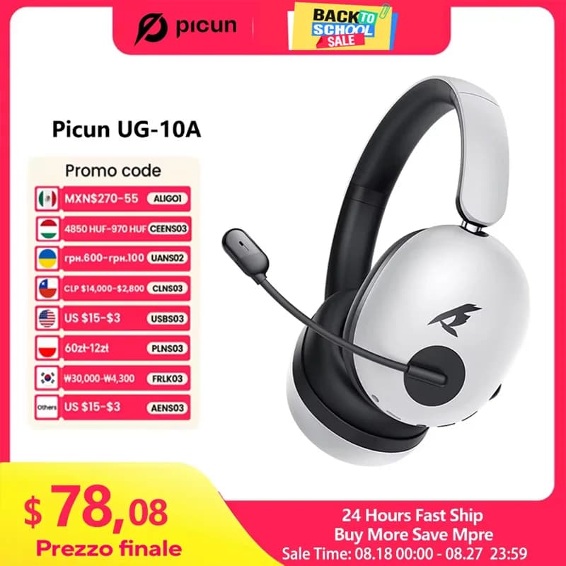 Picun UG-10A Wireless Headphones with Microphone Over-ear Headphones 56dB Bluetooth 6.0 40mm Driver 2.4G/wireless/cable