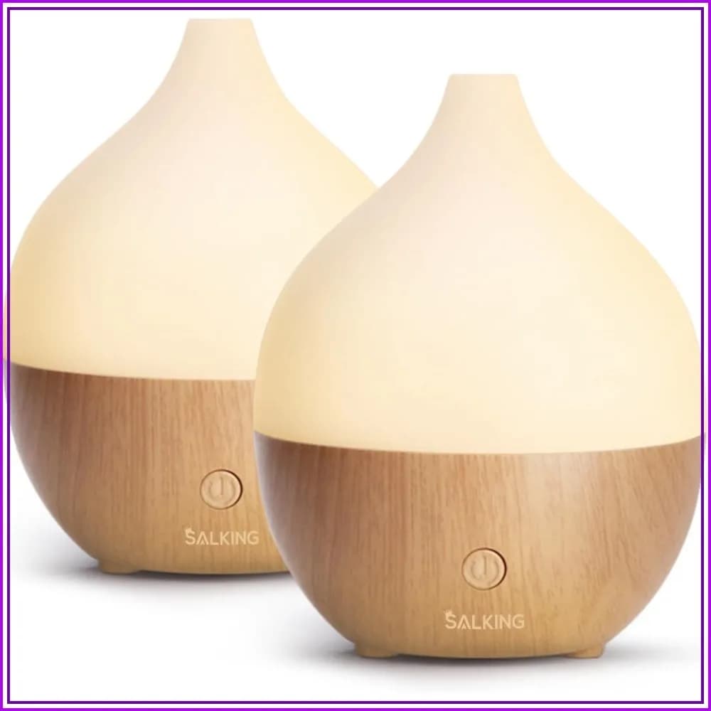 100ml Essential Oil Diffuser Set of 2, Ultrasonic Aromatherapy Diffuser with Auto Shut-Off, Cool Mist Humidifier, Warm White Lights for Office Home