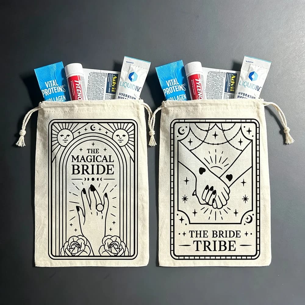 6Pcs The Magical Bride Tarot Card Drawstring gift bags Halloween Bridal Party Gifts Wedding favor Bride tribe Bachelorette Bags