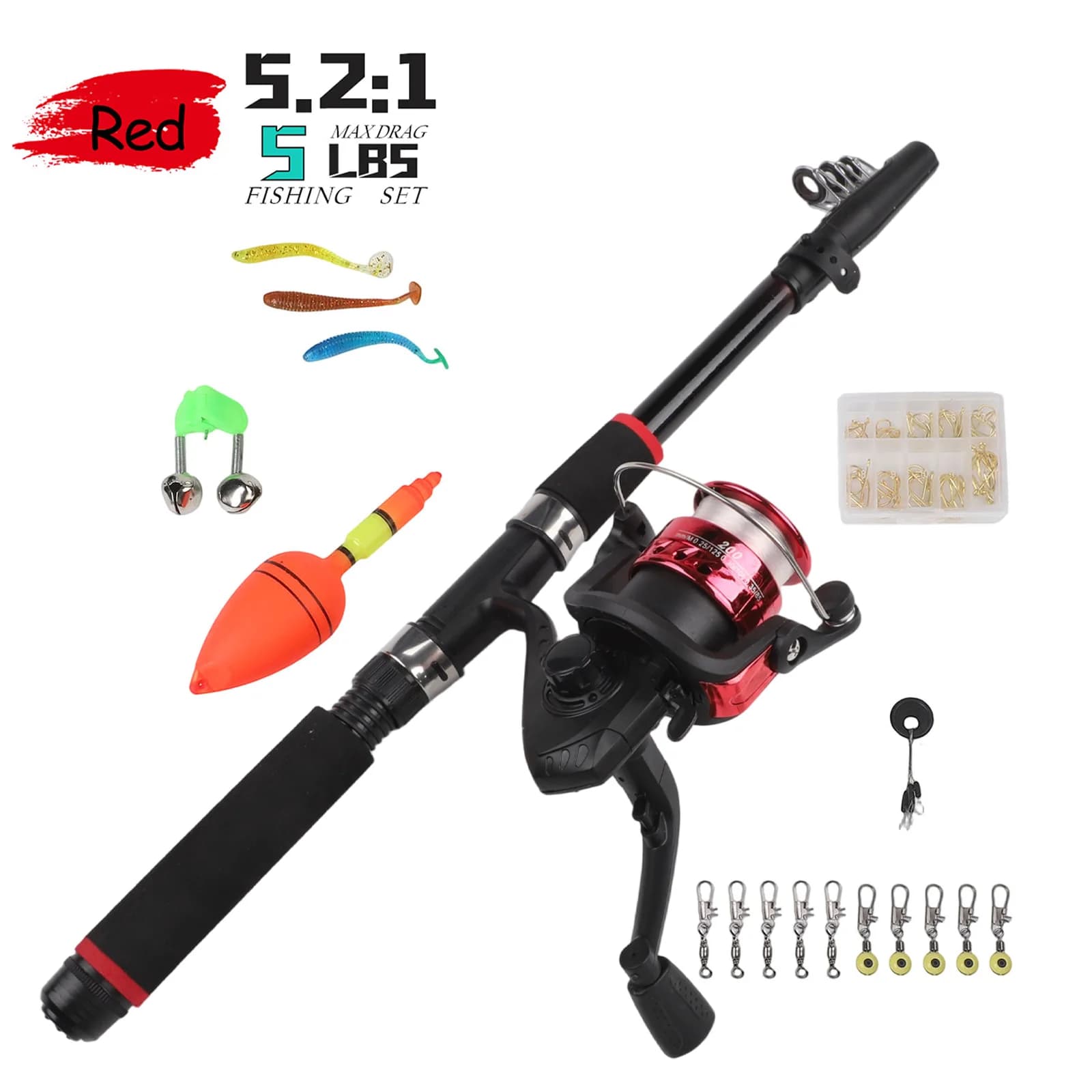 Fishing rod set Fishing rod Fishing rod Spinning reel Hooks Fishing equipment box Telescopic fishing rod for fishing beginners