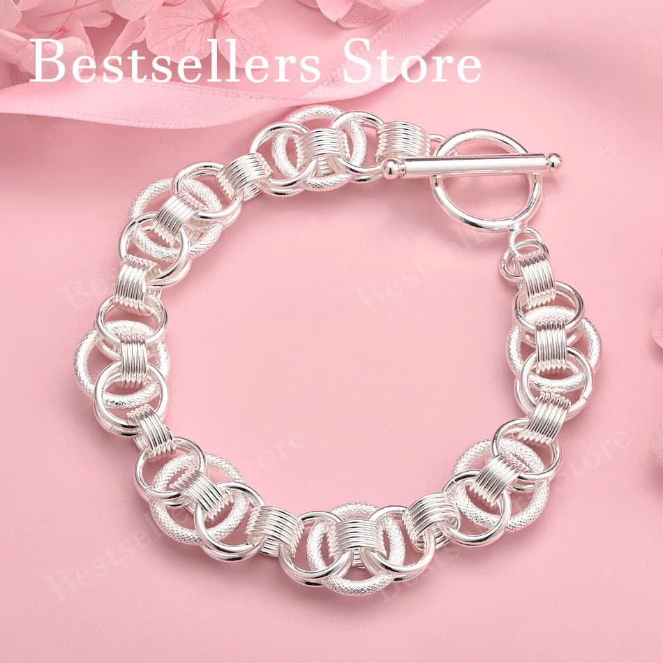 925 Sterling Silver 8 Inch Exquisite Double Ring Bracelet, Fashionable Jewelry Accessories for Wedding Celebrations for Men and Women