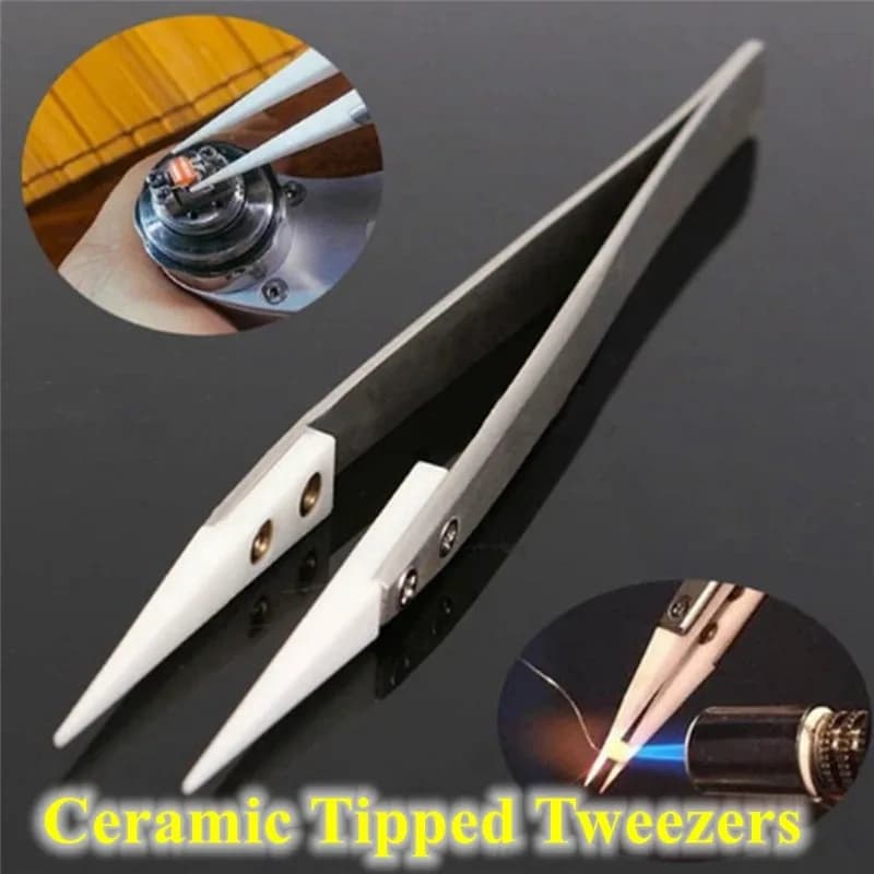 1200 ° Punte per pinzette in acciaio inossidabile con punta in ceramica Pinzette resistenti al calore Pinzette per saldatura elettronica Punta a punta fine