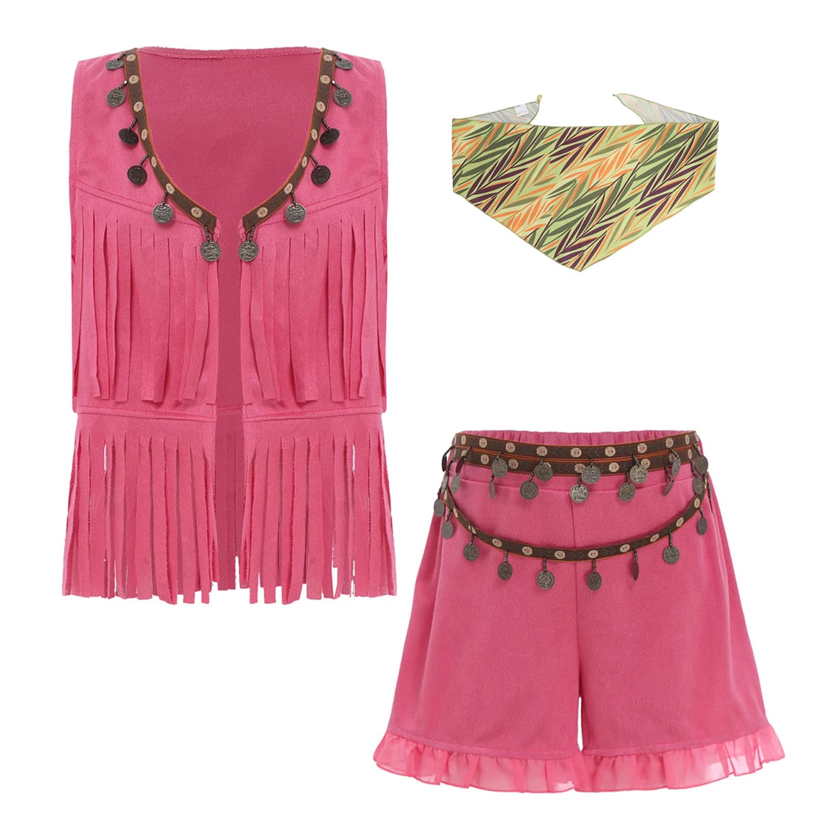 Costume cosplay da cowboy occidentale per ragazze, festa di carnevale, abiti hippie, nappe con perline, gilet alla moda, pantaloncini, foulard