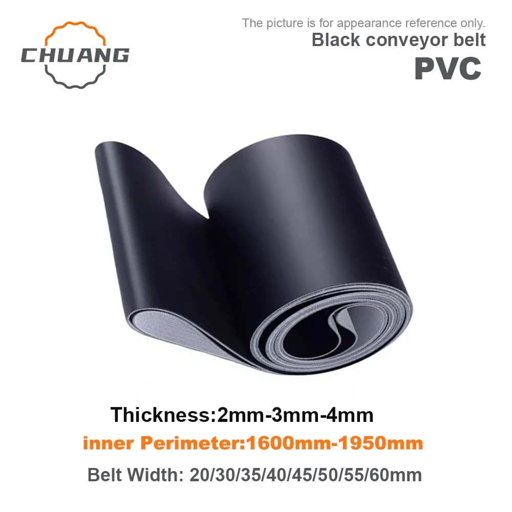 Matte Black PVC Industrial Transmission Conveyor Belt inner Perimeter:1600mm-1950mmBelt Width: 20/30~60mm(Can Customized Size)
