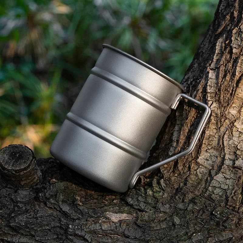 Boccale da birra a forma di bottiglia da 350 ml/Tazza da viaggio per esterni con manico, in titanio puro, leggero, antibatterico