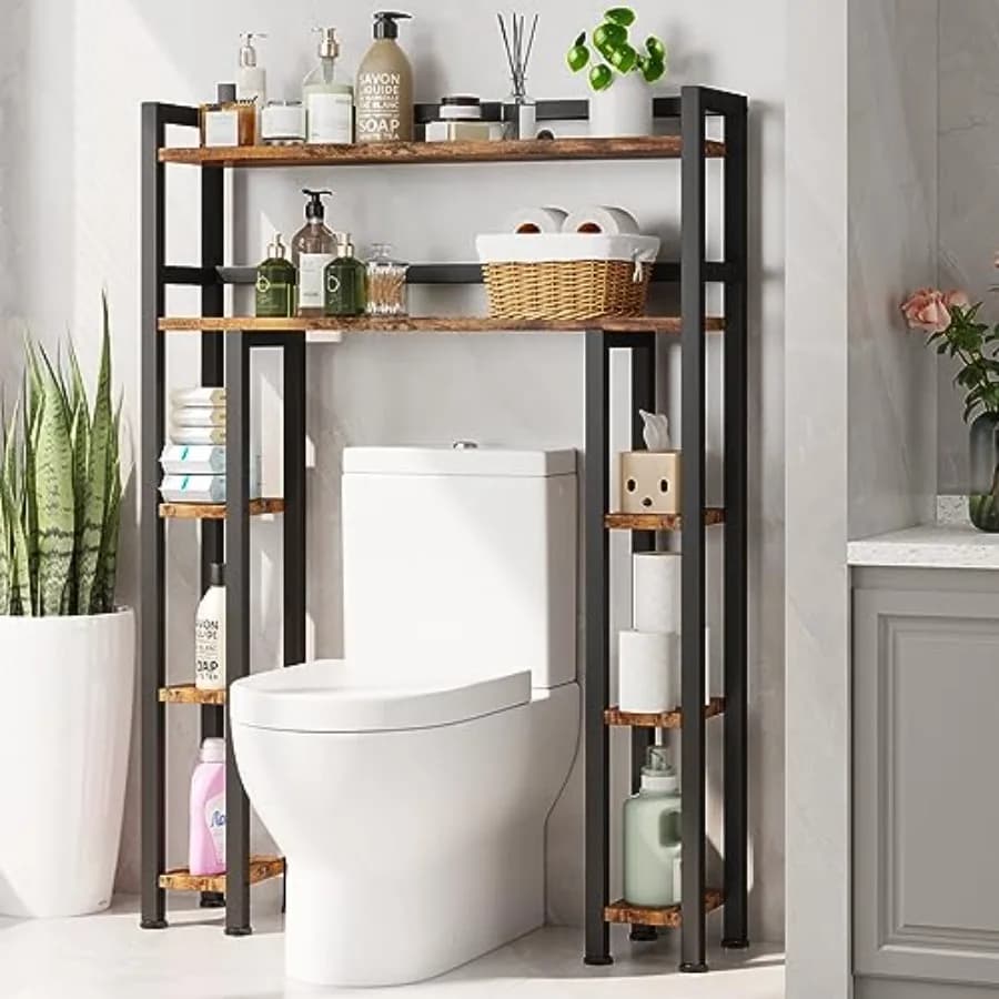 Mobiletto Salvaspazio da Bagno Sopra il WC con Portarotolo Integrato, Larghezza 35,5'' - Organizzatore Autoportante Salvaspazio per Toilette