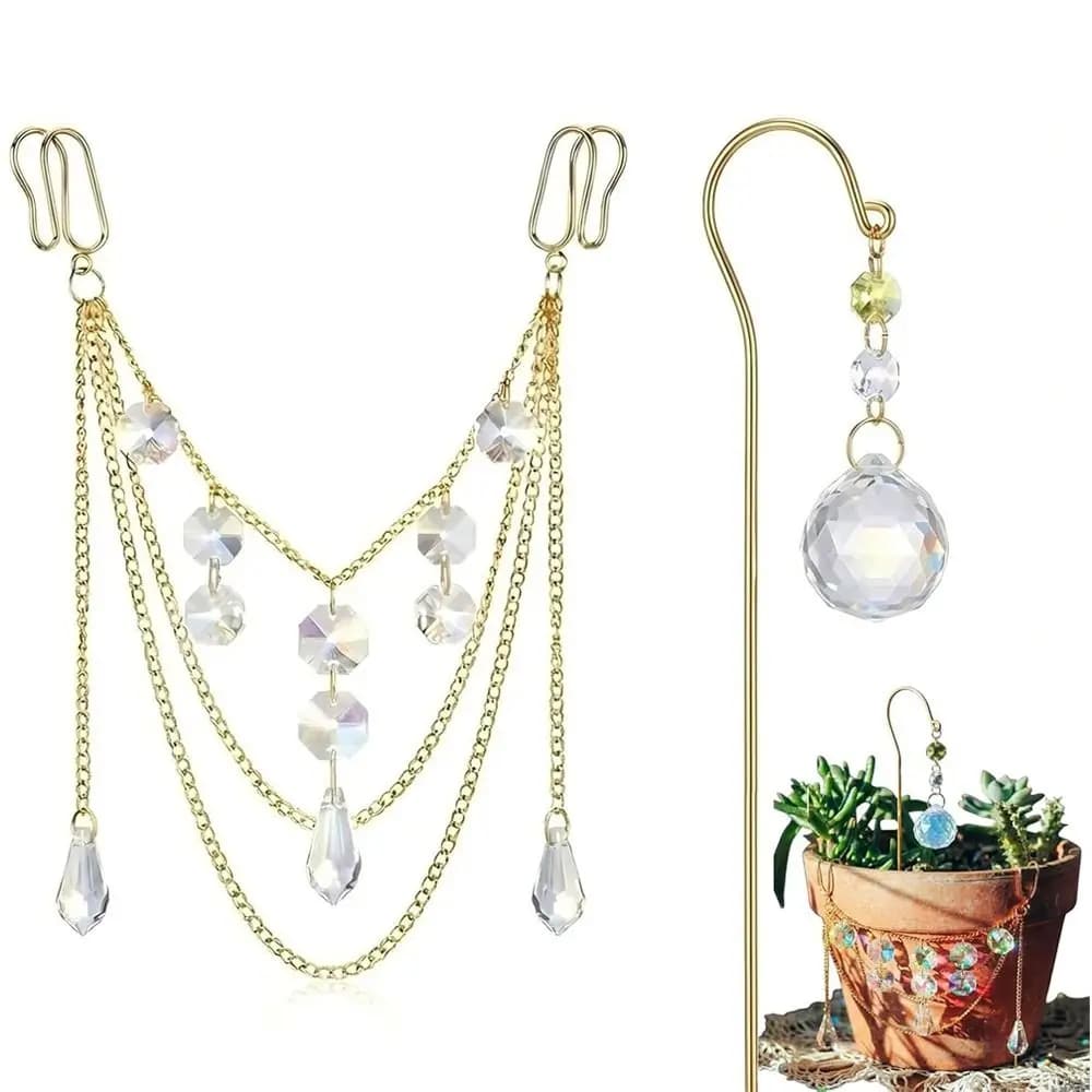 Ciondolo Decorativo Artigianale in Cristallo per Vaso, Accessorio Pendente a Goccia per Decorazione Piante e Vasi
