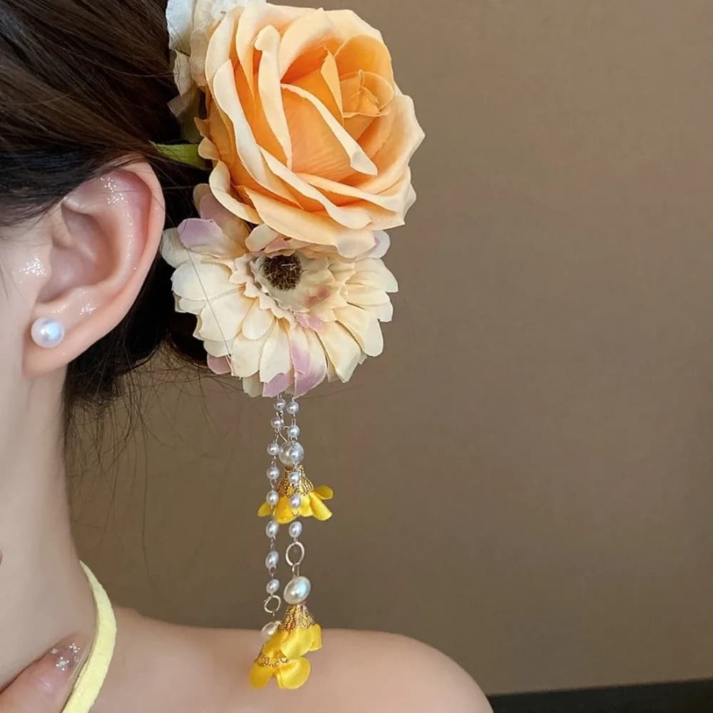 Rose Flower Flower Hair Clip Ancient Style Headdress Butterfly Orchid Hairpin Side Clip Chinese Style Hanfu Hair Accessories