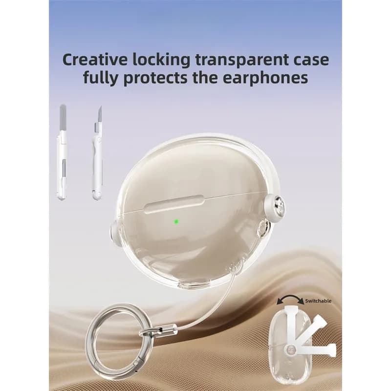 Transparent Case for Huawei FreeClip Ear‑clip Headphones Lock Switch, Convertible Phone Stand Shockproof Cover with Cleaning Pen