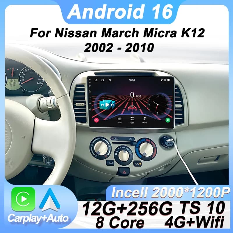Autoradio Android 16 per Nissan March Micra K12 2002 - 2010 Wireless Carplay Auto Autoradio GPS Navigazione Bluetooth Wifi