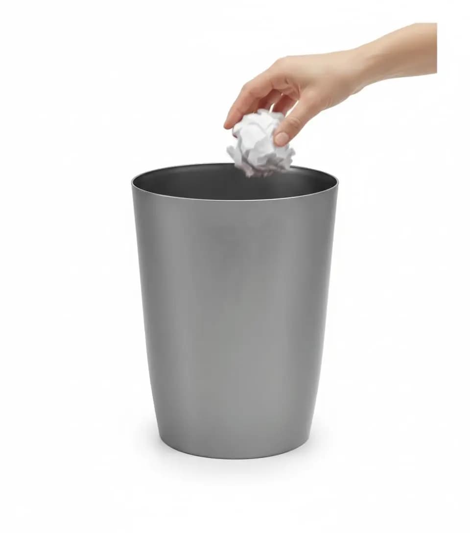 Mini Cestino per Rifiuti - Contenitore per Spazzatura in Plastica Durevole, Senza Coperchio, Profilo Sottile per Spazi Compatti, Argento Spazzolato
