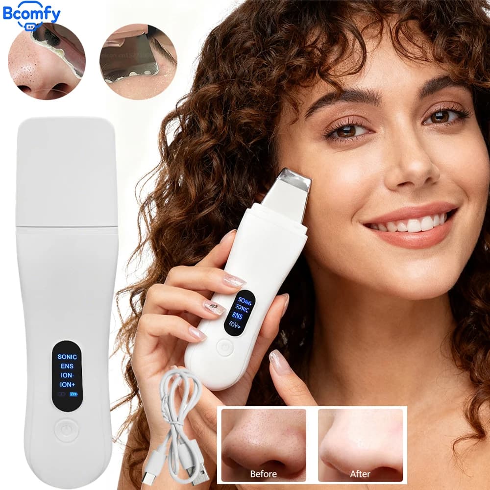 Scrubber Ultrasonico per la Pelle, Spatola per Pulizia Profonda, Rimozione Punti Neri, Riduzione Pori, Dispositivo di Bellezza Facciale, Macchina per Peeling