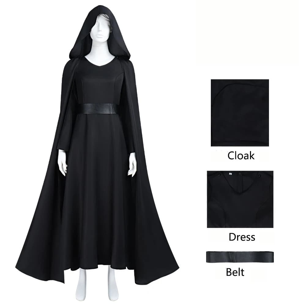 Costume Cosplay Anime Rey per Adulti, Costume da Guerriera Spaziale Femminile, Mantello Lungo Nero con Cappuccio, per Feste di Halloween e Carnevale